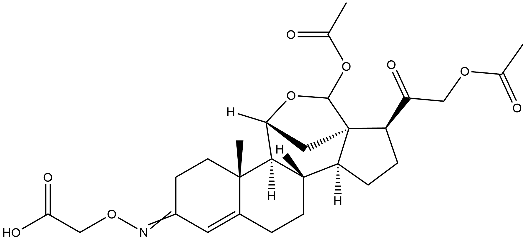 Pregn-4-ene-3,20-dione, 18,21-bis(acetyloxy)-11,18-epoxy-, 3-[O-(carboxymethyl)oxime], (11β)- (9CI) 结构式
