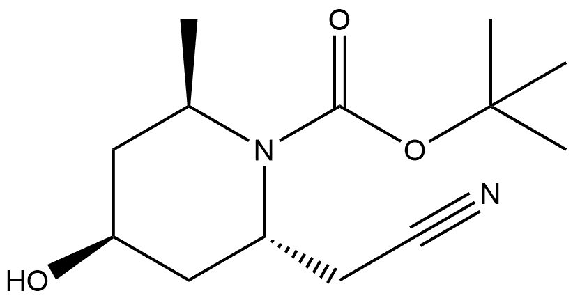 (2R,4S,6R)-2-(氰甲基)-4-羟基-6-甲基哌啶-1-羧酸叔丁酯 结构式