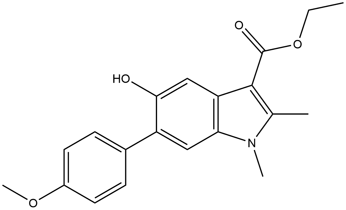 Ethyl 5-hydroxy-6-(4-methoxyphenyl)-1,2-dimethyl-1H-indole-3-carboxylate 结构式