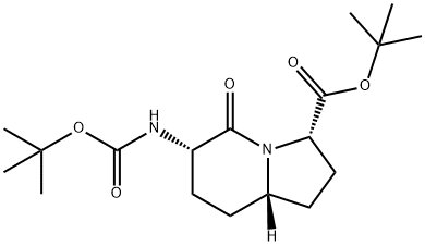 3-Indolizinecarboxylic acid, 6-[[(1,1-dimethylethoxy)carbonyl]amino]octahydro-5-oxo-, 1,1-dimethylethyl ester, (3S,6S,8aS)- 结构式