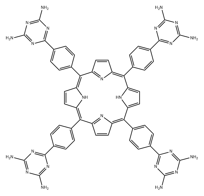 6,6',6'',6'''-(PORPHYRIN-5,10,15,20-TETRAYLTETRAKIS(BENZENE-4,1-DIYL))TETRAKIS(1,3,5-TRIAZINE-2,4-DIAMINE) 结构式