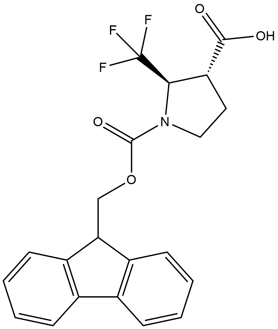 trans-2-Trifluoromethyl-pyrrolidine-1,3-dicarboxylic acid 1-(9H-fluoren-9-ylmethyl) ester 结构式