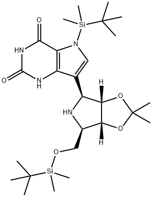 1H-Pyrrolo3,2-dpyrimidine-2,4(3H,5H)-dione, 5-(1,1-dimethylethyl)dimethylsilyl-7-(3aS,4S,6R,6aR)-6-(1,1-dimethylethyl)dimethylsilyloxymethyltetrahydro-2,2-dimethyl-4H-1,3-dioxolo4,5-cpyrrol-4-yl- 结构式