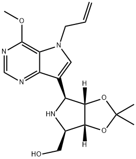 4H-1,3-Dioxolo4,5-cpyrrole-4-methanol, tetrahydro-6-4-methoxy-5-(2-propenyl)-5H-pyrrolo3,2-dpyrimidin-7-yl-2,2-dimethyl-, (3aR,4R,6S,6aS)- 结构式