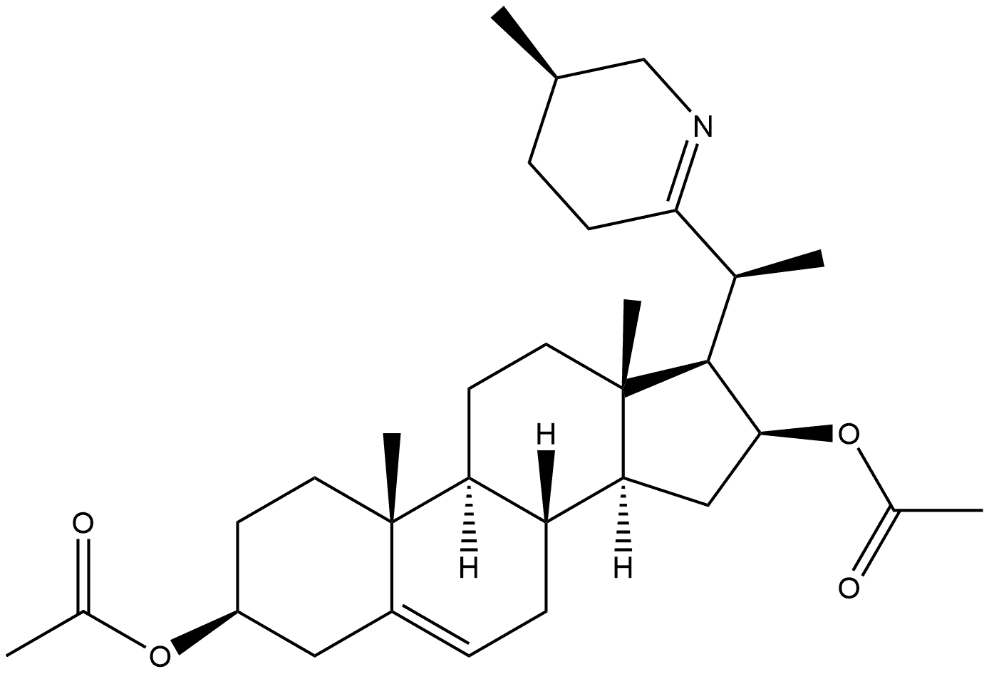 Pregn-5-ene-3,16-diol, 20-[(5R)-3,4,5,6-tetrahydro-5-methyl-2-pyridinyl]-, 3,16-diacetate, (3β,16β,20S)- 结构式