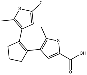 2-Thiophenecarboxylic acid, 4-[2-(5-chloro-2-methyl-3-thienyl)-1-cyclopenten-1-yl]-5-methyl- 结构式
