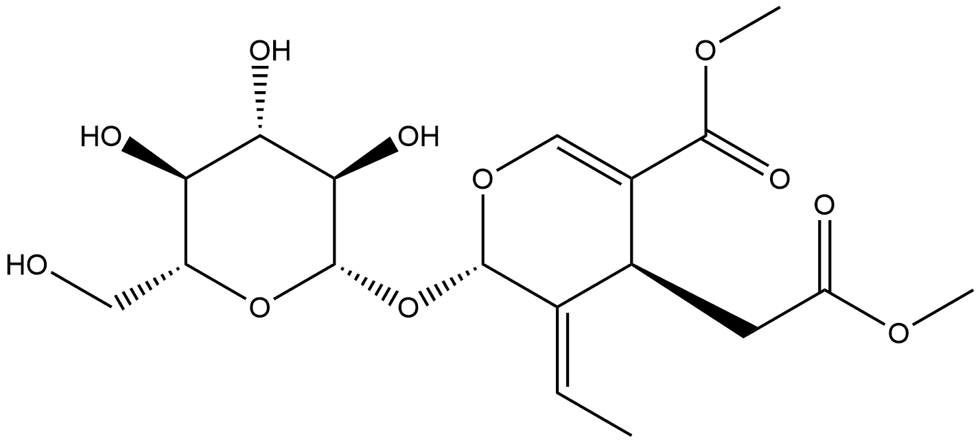 2H-Pyran-4-acetic acid, 3-ethylidene-2-(β-D-glucopyranosyloxy)-3,4-dihydro-5-(methoxycarbonyl)-, methyl ester, (2S,3E,4S)- 结构式