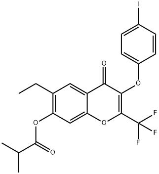 6-Ethyl-3-(4-iodophenoxy)-4-oxo-2-(trifluoromethyl)-4H-chromen-7-yl isobutyrate 结构式