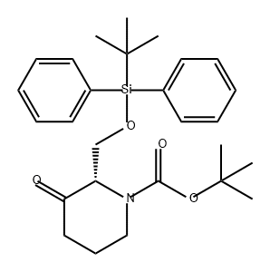 (S)-2-(叔丁基-二苯基-硅烷基氧基甲基)-3-氧代-哌啶-1-羧酸叔-丁基酯 结构式