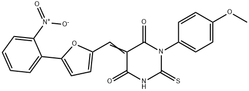 (5E)-1-(4-methoxyphenyl)-5-[[5-(2-nitrophenyl)furan-2-yl]methylidene]-2-sulfanylidene-1,3-diazinane-4,6-dione 结构式