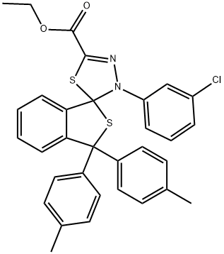 ethyl 4-(3-chlorophenyl)-3',3'-bis(4-methylphenyl)spiro[1,3,4-thiadiazole-5,1'-2-benzothiophene]-2-carboxylate 结构式