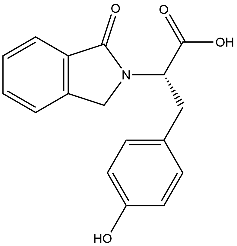 (2R)-3-(4-羟基苯基)-2-(1-氧亚基-2,3-二氢-1H-异吲哚-2-基)丙酸 结构式