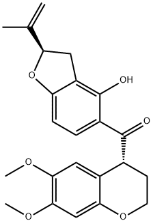 Methanone, [(4R)-3,4-dihydro-6,7-dimethoxy-2H-1-benzopyran-4-yl][(2R)-2,3-dihydro-4-hydroxy-2-(1-methylethenyl)-5-benzofuranyl]- 结构式