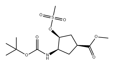 Cyclopentanecarboxylic acid, 3-[[(1,1-dimethylethoxy)carbonyl]amino]-4-[(methylsulfonyl)oxy]-, methyl ester, (1S,3R,4S)- 结构式