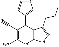 Pyrano[2,3-c]pyrazole-5-carbonitrile, 6-amino-4-(3-furanyl)-1,4-dihydro-3-propyl- 结构式