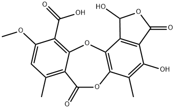 7H-Isobenzofuro[4,5-b][1,4]benzodioxepin-11-carboxylic acid, 1,3-dihydro-1,4-dihydroxy-10-methoxy-5,8-dimethyl-3,7-dioxo- 结构式