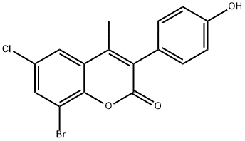 2H-1-Benzopyran-2-one, 8-bromo-6-chloro-3-(4-hydroxyphenyl)-4-methyl- 结构式