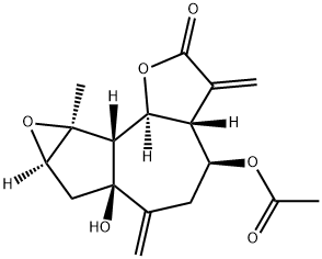Dodecahydro-4-acetoxy-6a-hydroxy-8a-methyl-3,6-bis(methylene)oxireno[2,3]azuleno[4,5-b]furan-2-one 结构式