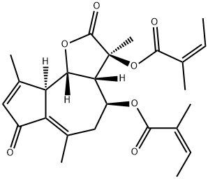 (3R)-2,3,3aβ,4,5,7,9aβ,9bα-Octahydro-3β,6,9-trimethyl-2,7-dioxoazuleno[4,5-b]furan-3α,4β-diyl=bis[(Z)-2-methyl-2-butenoate] 结构式