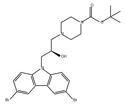 1-Piperazinecarboxylic acid, 4-[(2R)-3-(3,6-dibromo-9H-carbazol-9-yl)-2-hydroxypropyl]-, 1,1-dimethylethyl ester 结构式