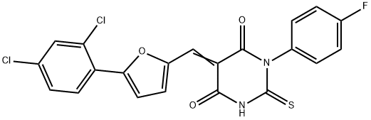 (5Z)-5-[[5-(2,4-dichlorophenyl)furan-2-yl]methylidene]-1-(4-fluorophenyl)-2-sulfanylidene-1,3-diazinane-4,6-dione 结构式