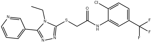 N-(2-氯-5-(三氟甲基)苯基)-2-((4-乙基-5-(吡啶-3-基)-4H-1,2,4-三唑-3-基)硫基)乙酰胺 结构式