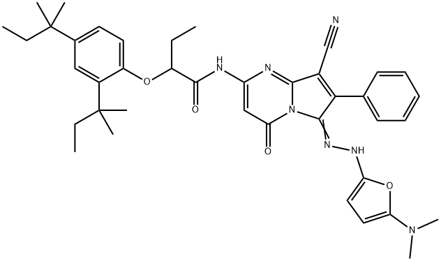 Butanamide,  2-[2,4-bis(1,1-dimethylpropyl)phenoxy]-N-[8-cyano-6-[[5-(dimethylamino)-2-furanyl]hydrazono]-4,6-dihydro-4-oxo-7-phenylpyrrolo[1,2- 结构式