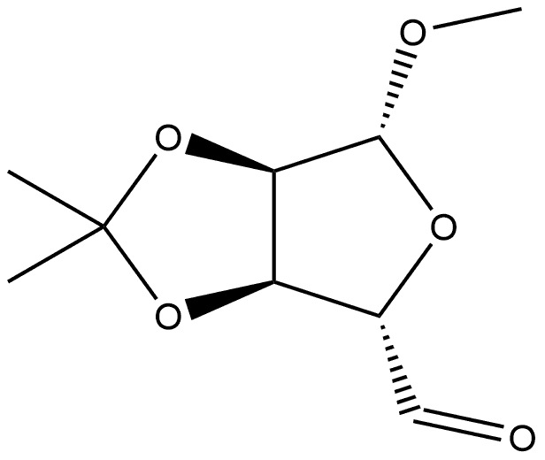 (3AR,4S,6R,6AR)-6-甲氧基-2,2-二甲基四氢呋喃[3,4-D][1,3]二氧代-4-甲醛 结构式