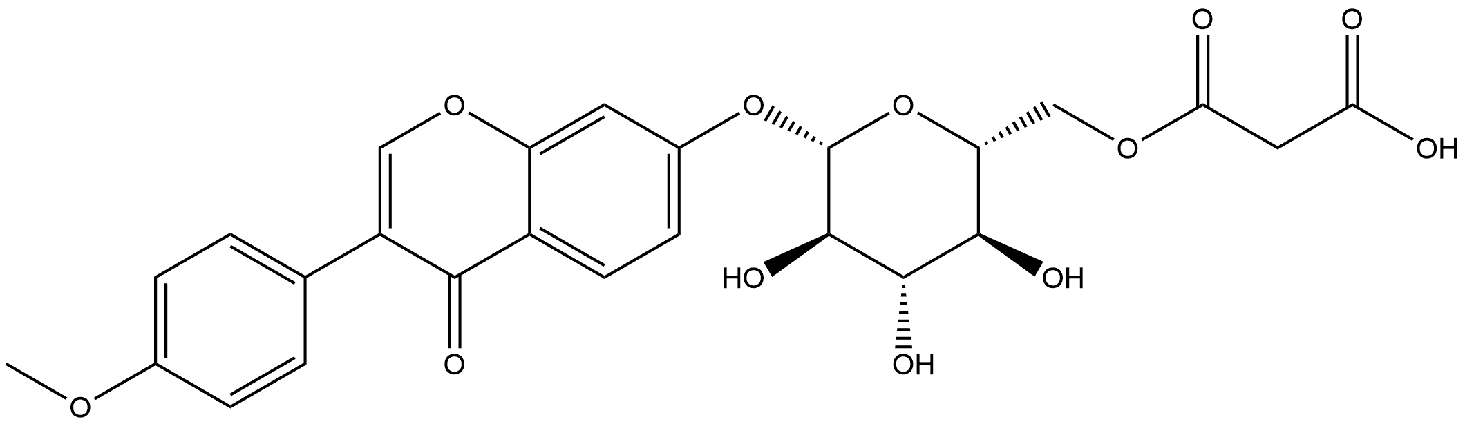 4H-1-Benzopyran-4-one, 7-[[6-O-(carboxyacetyl)-β-D-glucopyranosyl]oxy]-3-(4-methoxyphenyl)- 结构式