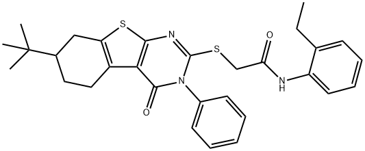 2-[(7-tert-butyl-4-oxo-3-phenyl-5,6,7,8-tetrahydro-[1]benzothiolo[2,3-d]pyrimidin-2-yl)sulfanyl]-N-(2-ethylphenyl)acetamide 结构式