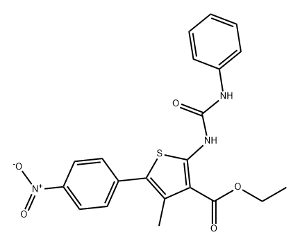 3-Thiophenecarboxylic acid, 4-methyl-5-(4-nitrophenyl)-2-[[(phenylamino)carbonyl]amino]-, ethyl ester 结构式