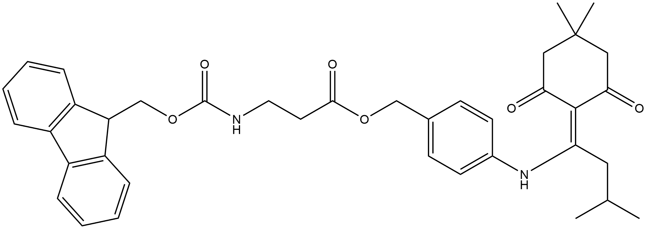 β-Alanine, N-[(9H-fluoren-9-ylmethoxy)carbonyl]-, [4-[[1-(4,4-dimethyl-2,6-dioxocyclohexylidene)-3-methylbutyl]amino]phenyl]methyl ester 结构式