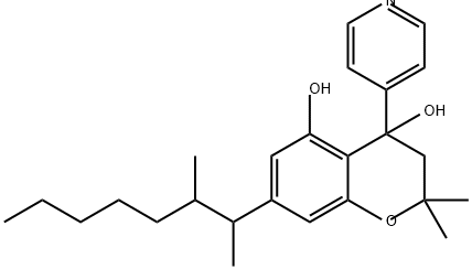 2H-1-Benzopyran-4,5-diol, 7-(1,2-dimethylheptyl)-3,4-dihydro-2,2-dimethyl-4-(4-pyridinyl)- 结构式