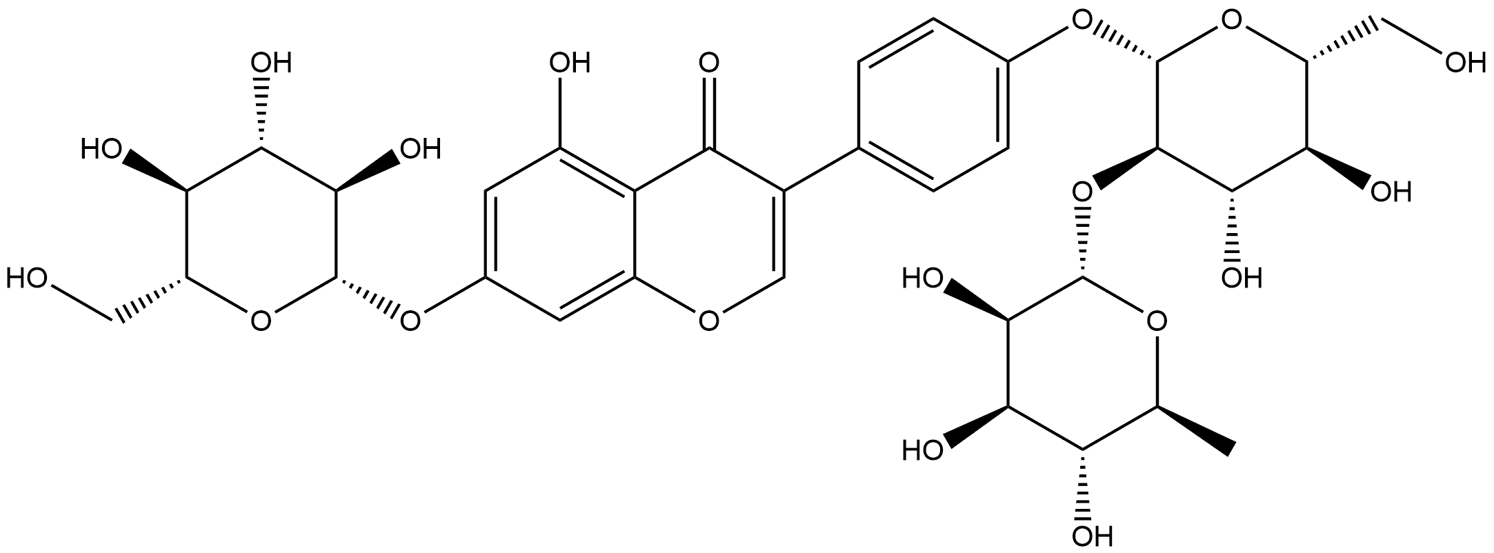 染料木素-7-O-Β-D-葡萄糖苷-4'-O-[Α-L-鼠李糖基-(1-2)-Β-D-葡萄糖苷] 结构式