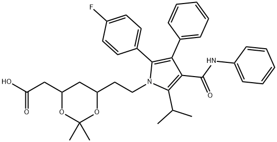 1,3-Dioxane-4-acetic acid, 6-[2-[2-(4-fluorophenyl)-5-(1-methylethyl)-3-phenyl-4-[(phenylamino)carbonyl]-1H-pyrrol-1-yl]ethyl]-2,2-dimethyl- 结构式