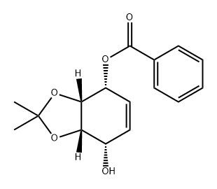 1,3-Benzodioxole-4,7-diol, 3a,4,7,7a-tetrahydro-2,2-dimethyl-, 4-benzoate, (3aR,4R,7S,7aS)- 结构式