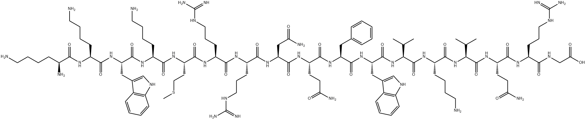 Glycine, L-lysyl-L-lysyl-L-tryptophyl-L-lysyl-L-methionyl-L-arginyl-L-arginyl-L-asparaginyl-L-glutaminyl-L-phenylalanyl-L-tryptophyl-L-valyl-L-lysyl-L-valyl-L-glutaminyl-L-arginyl- 结构式
