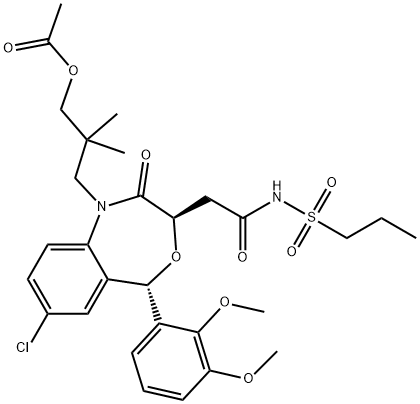 4,1-Benzoxazepine-3-acetamide, 1-[3-(acetyloxy)-2,2-dimethylpropyl]-7-chloro-5-(2,3-dimethoxyphenyl)-1,2,3,5-tetrahydro-2-oxo-N-(propylsulfonyl)-, (3R,5S)- 结构式