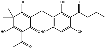 2,5-Cyclohexadien-1-one, 2-acetyl-3,5-dihydroxy-4,4-dimethyl-6-[[2,4,6-trihydroxy-3-(1-oxobutyl)phenyl]methyl]- 结构式