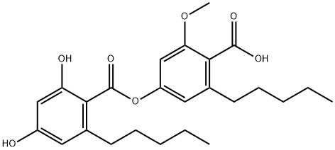 Benzoic acid, 2,4-dihydroxy-6-pentyl-, 4-carboxy-3-methoxy-5-pentylphenyl ester 结构式