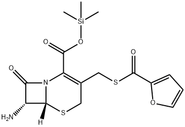 5-Thia-1-azabicyclo[4.2.0]oct-2-ene-2-carboxylic acid, 7-amino-3-[[(2-furanylcarbonyl)thio]methyl]-8-oxo-, trimethylsilyl ester, (6R,7R)- 结构式