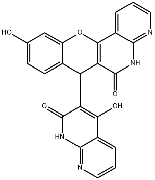 6H-[1]Benzopyrano[3,2-c][1,8]naphthyridin-6-one,7-(1,2-dihydro-4-hydroxy-2-oxo-1,8-naphthyridin-3-yl)-4,7-dihydro-10-hydroxy-(9CI) 结构式