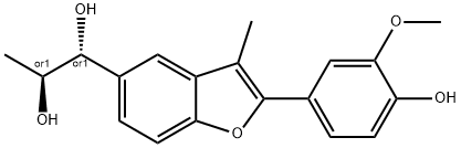 rac-2-Methoxy-4-[3-methyl-5-[(1R*,2S*)-1,2-dihydroxypropyl]benzofuran-2-yl]phenol 结构式
