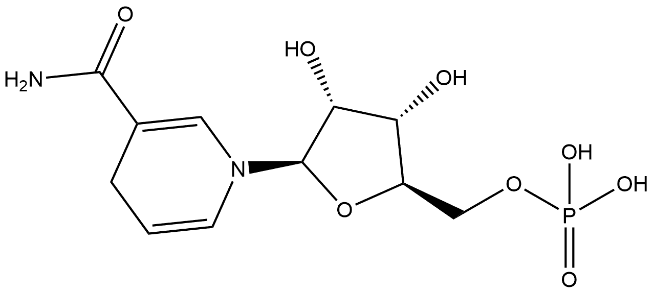 ((2R,3S,4R,5R)-5-(3-氨基甲酰基吡啶-1(4H)-基)-3,4-二羟基四氢呋喃-2-基)甲基磷酸二氢酯 结构式