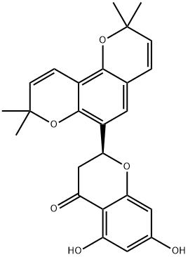 4H-1-Benzopyran-4-one, 2,3-dihydro-5,7-dihydroxy-2-(2,2,8,8-tetramethyl-2H,8H-benzo[1,2-b:3,4-b']dipyran-6-yl)-, (2S)- (9CI) 结构式