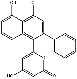 2H-Pyran-2-one, 6-(4,5-dihydroxy-2-phenyl-1-naphthalenyl)-4-hydroxy- 结构式