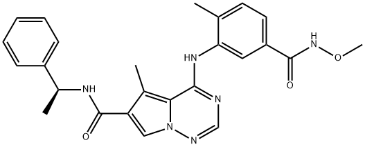 Pyrrolo[2,1-f][1,2,4]triazine-6-carboxaMide, 4-[[5-[(MethoxyaMino)carbonyl]-2-Methylphenyl]aMino]-5-Methyl-N-[(1S)-1-phenylethyl]- 结构式