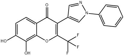 4H-1-Benzopyran-4-one, 7,8-dihydroxy-3-(1-phenyl-1H-pyrazol-4-yl)-2-(trifluoromethyl)- 结构式