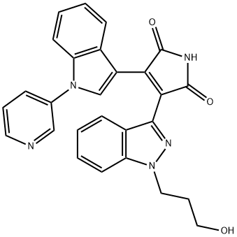 1H-Pyrrole-2,5-dione, 3-[1-(3-hydroxypropyl)-1H-indazol-3-yl]-4-[1-(3-pyridinyl)-1H-indol-3-yl]- 结构式