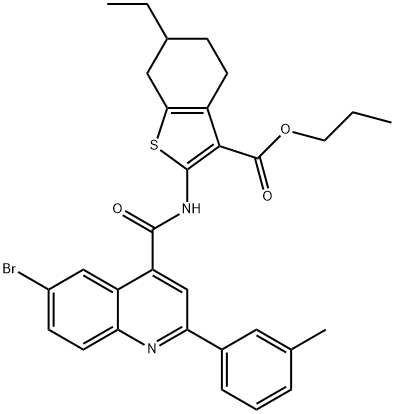 propyl 2-(6-bromo-2-(m-tolyl)quinoline-4-carboxamido)-6-ethyl-4,5,6,7-tetrahydrobenzo[b]thiophene-3-carboxylate 结构式